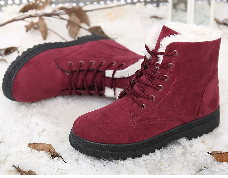 Women's Boots Warm Fur Botas Mujer 2025 Winter Shoes For Woman Snow Boots Low Heels Ankle Boots Winter Black Footwear Female