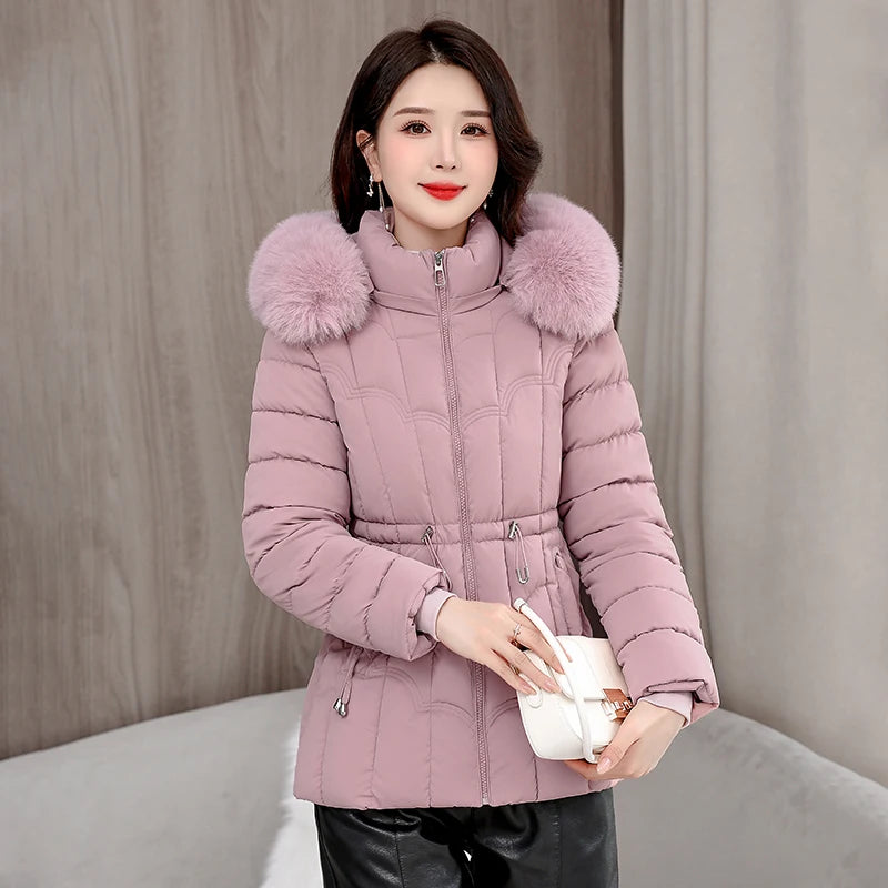Winter 2025 New Down Jacket Women Parkas Fashion High-Quality Warm Cotton Padded Coat Ladies Short Overcoat Hooded Overwear Tops