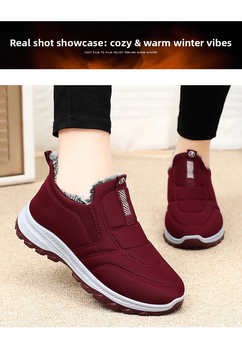 Women's Boots 2025 Winter Shoes For Women Ankle Boots Warm Fur Botas Mujer Waterproof Low Heels Snow Boots Winter Flat Shoes