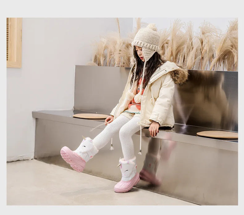 Girls Unicorn Snow Boots Waterproof Slip Resistant Cold Weather Shoes Brand Boy Girls Rubber Boots for Kids Fashion Sneakers