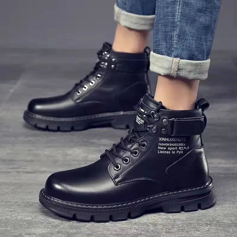 New Motorcycle and Ankle Boots Waterproof Boots Men Leather Shoes Men Casual Boot Bota Masculina Men's High-top Fashion Shoes
