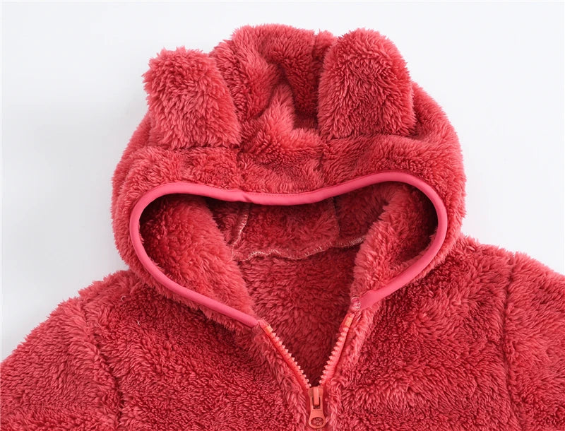 Girls woolen hooded coat solid color zipper coat children's winter clothes