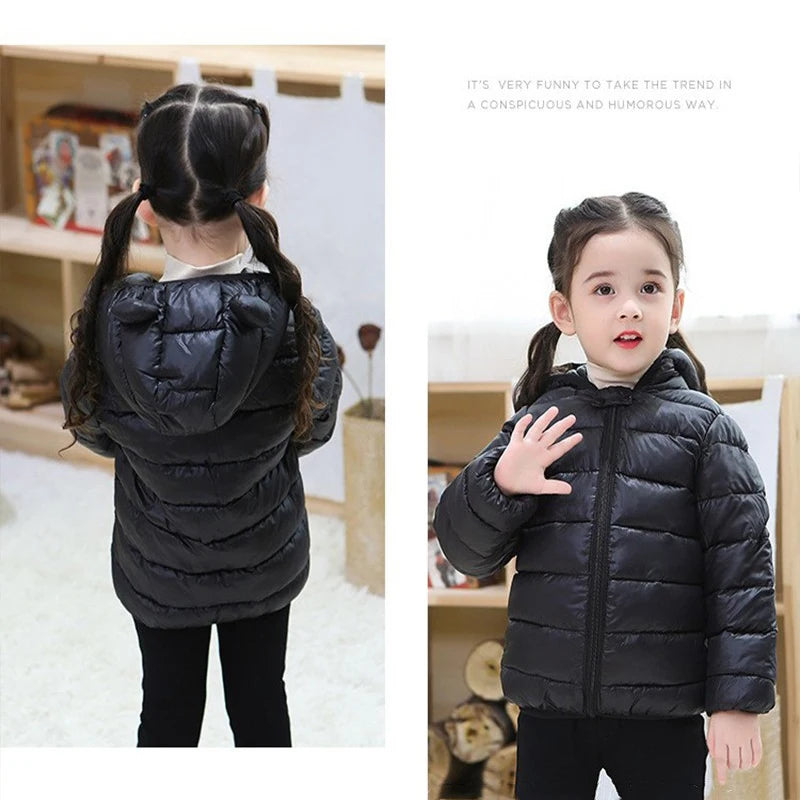 Boys Girls Lightweight Down Jacket Baby Hooded  Zipper Coats Autumn Winter Warm Outerwear 0-5 Years Kids Christmas Birthday Gift