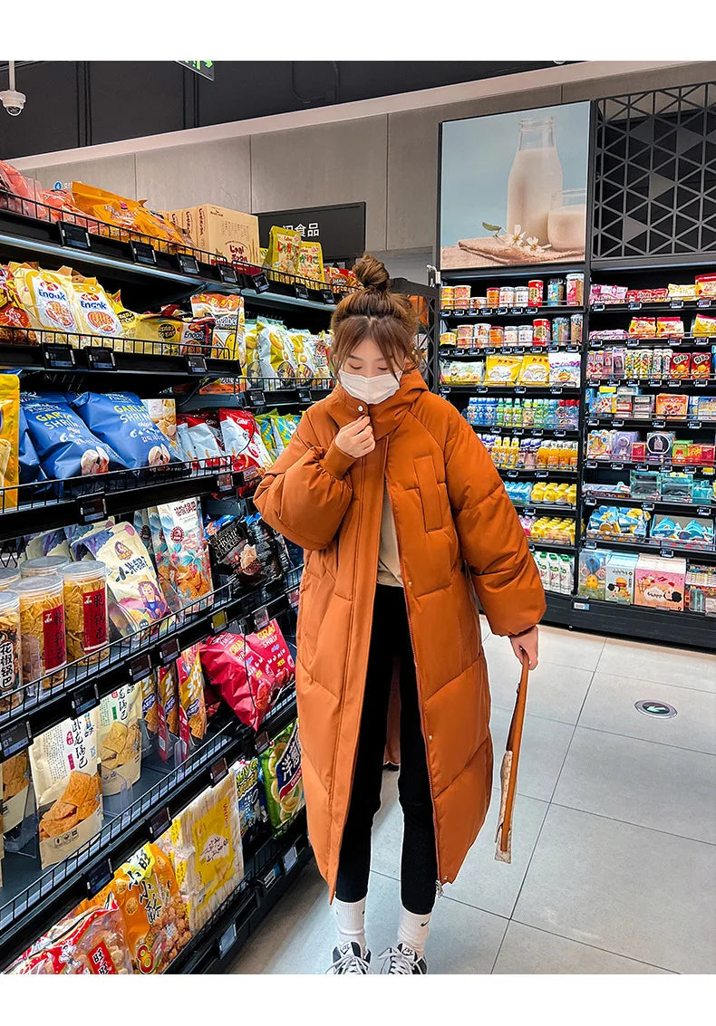 Vielleicht 2025 Korean Jacket Women Winter X-long Parkas Solid Hooded Thicken Warm Female Snow Wear Coat Padded Loose Clothes