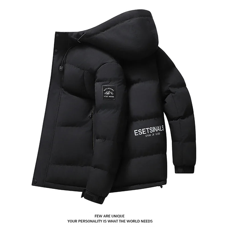 Fashion Trend with Hood Parkas for Men Quality Comfortable Thicken Warm Outerwear Solid Color Windproof Male Clothes Winter New