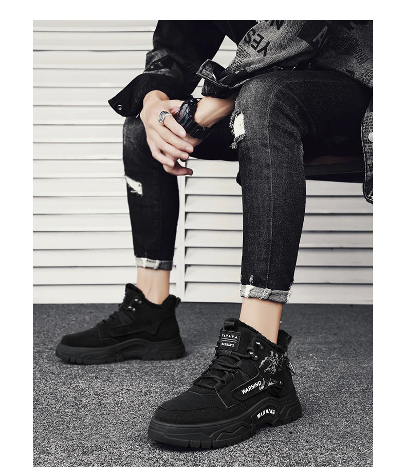 Men's boots winter new warm and velvet cotton boots non-slip comfortable casual boots fashion youth Joker outdoor high-top boots