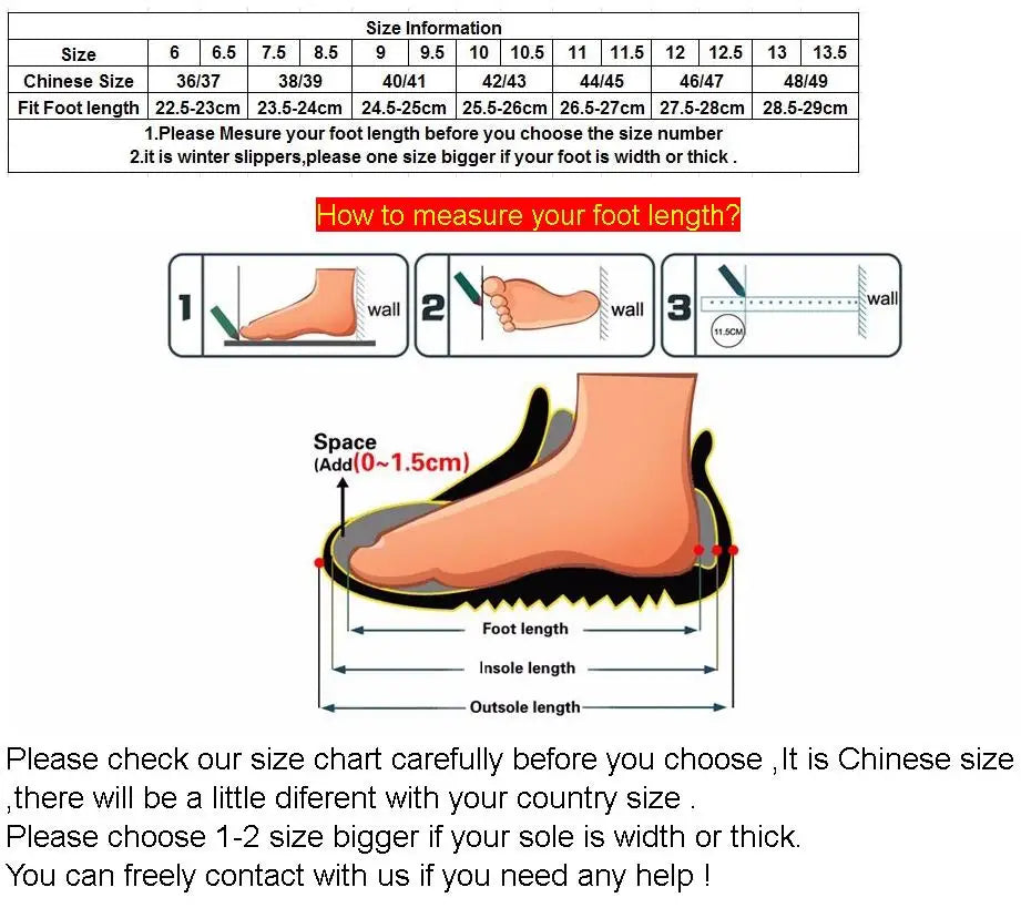 Men Indoor Slippers Warm Plush Winter Shoes Male Platform Snow Boots