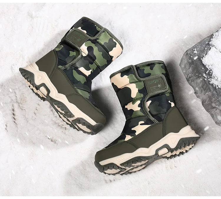 Outdoor Sport Cotton Shoes Child Footwear Fashion Waterproof Kids High Plush Boots Children Winter Boots Boys Girls Snow Boots