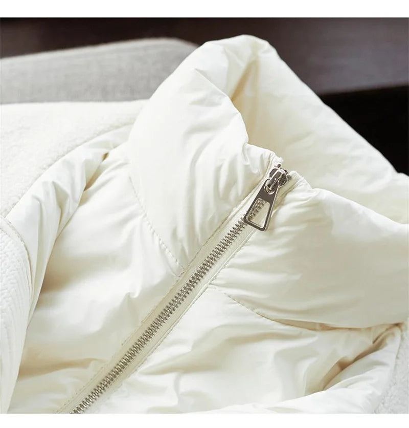 2025 New Winter Jacket Coat Female Parkas Fashion Lamb Wool Double Collar Short Belt Warm Down Cotton Jacket Women Outerwear Top