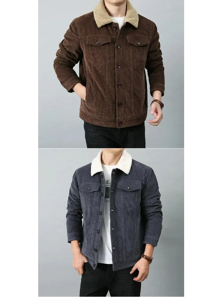 Male Cotton Jackets Padded Warm Loose Parka Coat Corduroy Short Jacket Man Solid Fur Collar Windbreaker Winter Men Fleece Jacket