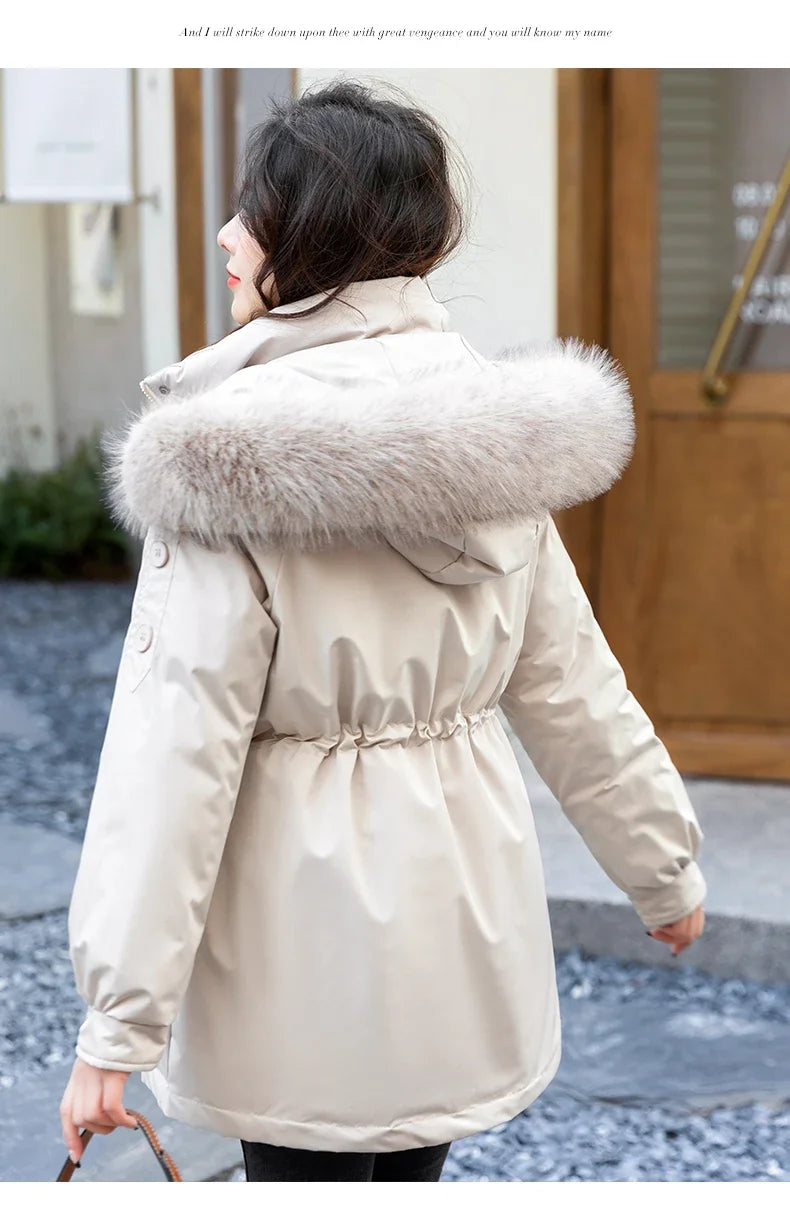 CJFHJE Parkas Winter Jackets Women Chaquetas Para Mujeres Waist Big Fur Collar Warm Down Jacket Outdoor Coat Abrigos De Plumas