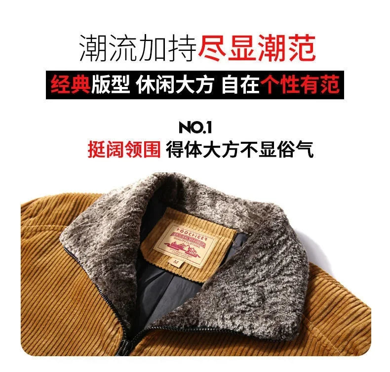 LIBIELIY Male Thermal Windbreaker Plus Size Men's Warm Winter Corduroy Jackets And Coats Fur Collar Winter Casual Jacket Outwear