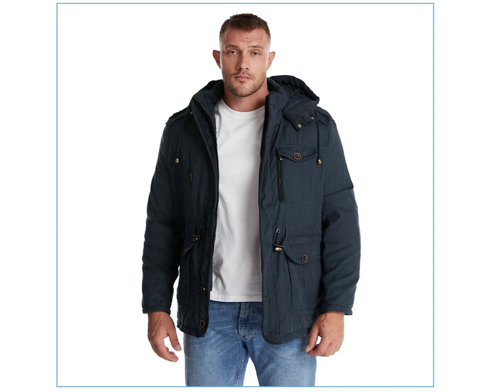 Winter Mens Fleece Warm Jackets Fashion Men Thicken Thermal Tactical Hooded Coats Men Outdoor Multi-pocket Windbreaker Jacket