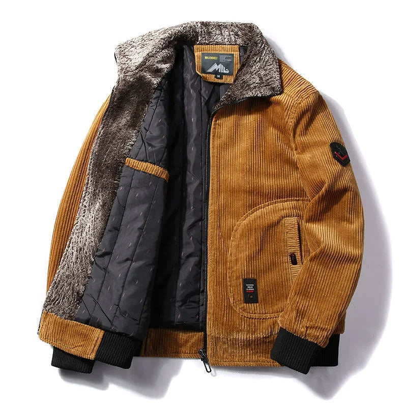 LIBIELIY Male Thermal Windbreaker Plus Size Men's Warm Winter Corduroy Jackets And Coats Fur Collar Winter Casual Jacket Outwear