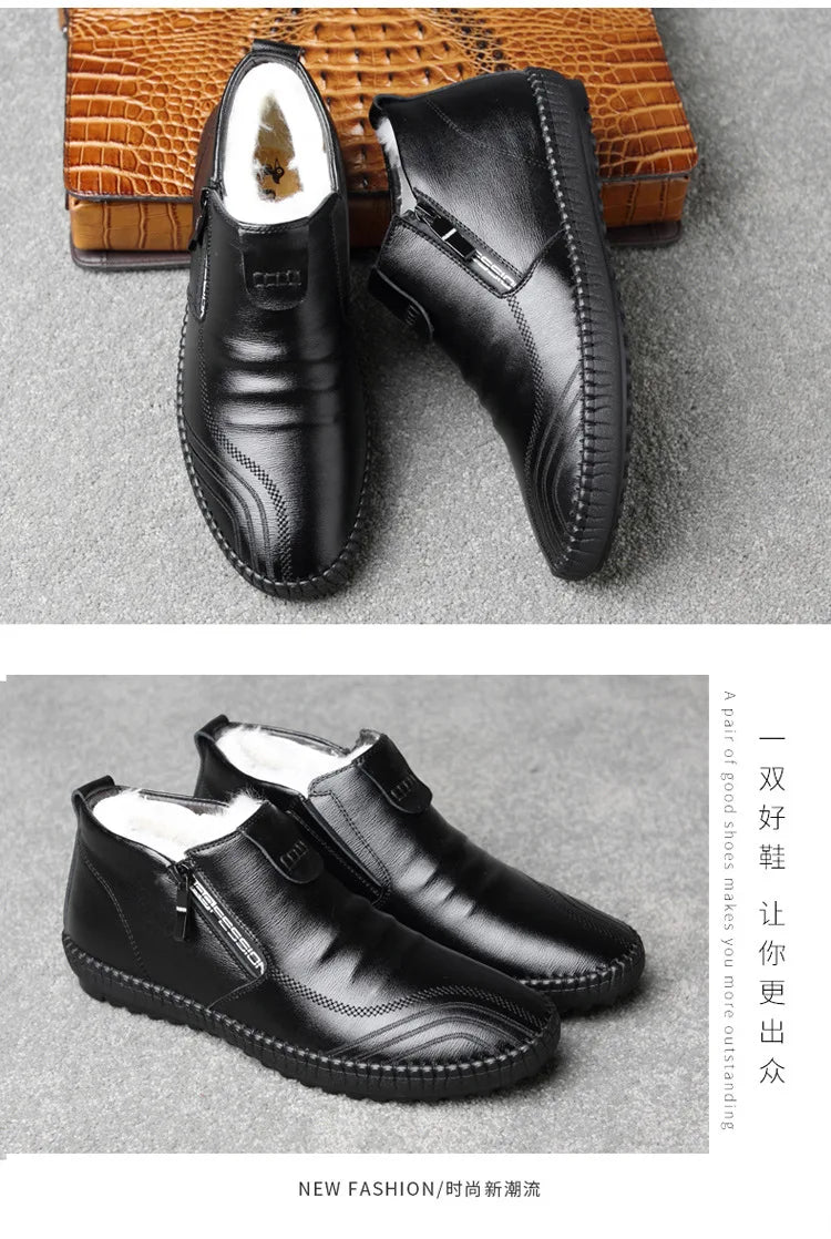 2025 Natural Wool Winter Shoes Men Genuine Leather Warmest Snow Boots Army Homme Walking Botas Hombre Platform Boots