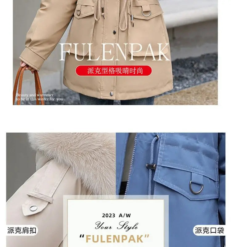 Winter Coat 2024 New Thicken Parker Women's Warm Detachable Inner Down Cotton Jacket Female Loose Warm Hooded Parkas Overcoat