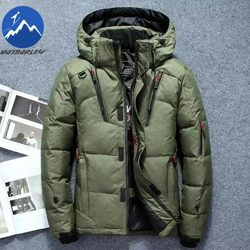 -20 Degree Winter Men White Duck Down Jacket Thick Warm Snow Coat Male Hood Windbreaker Down Parkas Outerwear Sportswear Puffer