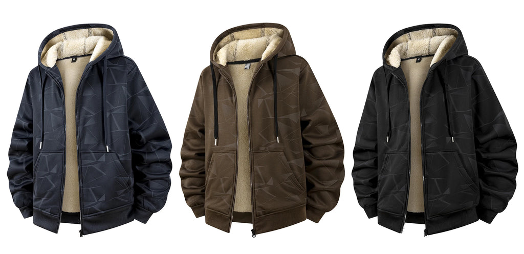 Winter Lambswool Coats Thicken Warm Jackets Long Sleeve Zipper Hoodies Casual Sports Fleece Black Coat Hooded Men Fashion Jacket