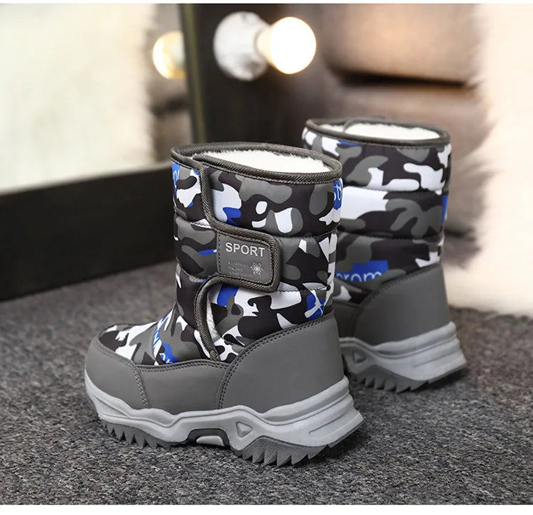 Outdoor Sport Cotton Shoes Child Footwear Fashion Waterproof Kids High Plush Boots Children Winter Boots Boys Girls Snow Boots