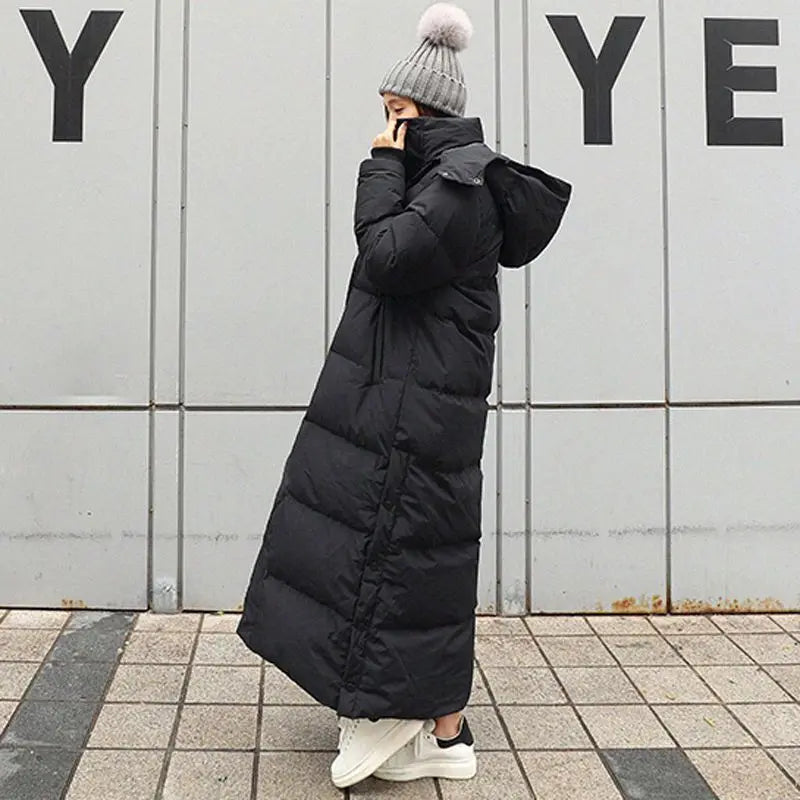 Super Long Padded Cotton Jacket Women 2025 New Korean Over-The-Knee  Fashion Parkas Winter Female  Thick Black Down Cotton Coat
