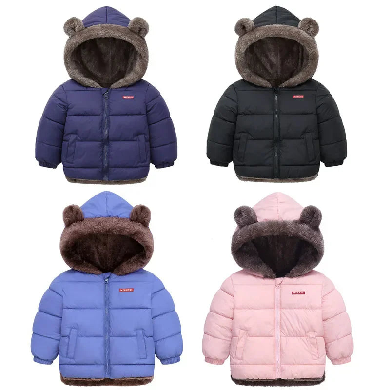 Boys Girls Thick Jackets Winter Kids Padded Fleece Warm Coats Children Hooded Cotton Outerwear Kids Clothes Cashmere Snowsuit