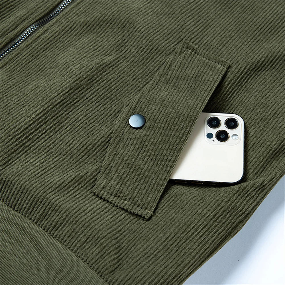 Winter New Arrival: Warm-Weather Corduroy Jacket Men's Fleece-Lined, Thickened Letter-Label Collared Jacket Fashionable Menswear