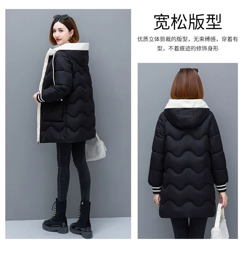 Long Winter Jacket Women Down Cotton Coats 2024 New Cotton Padded Puffer Parka Coat Women Hooded Outwear Thicken Warm Jacket 4XL