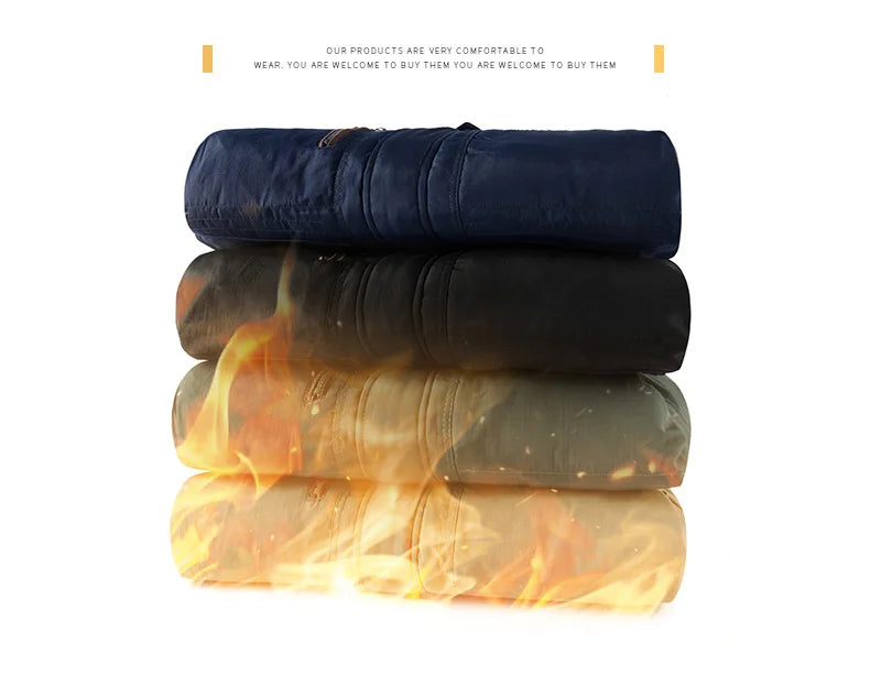 Winter Thicken Warm Men's Winter Jackets Casual Zipper Up Fleece Lining Jacket Windproof Thermal Parka Coat Outwear Clothing