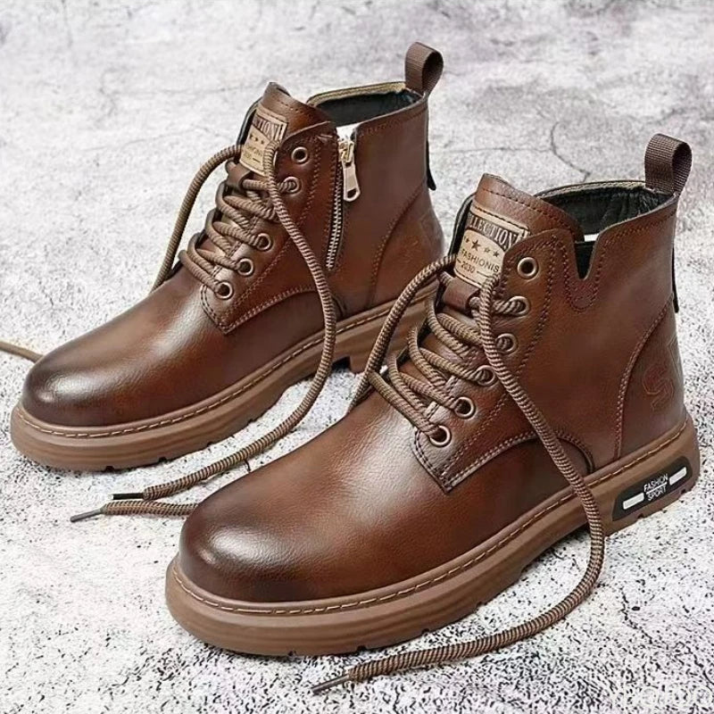 Fashionable versatile spring autumn new high top men's shoes casual comfortable men's shoes trendy retro simple warm short boots