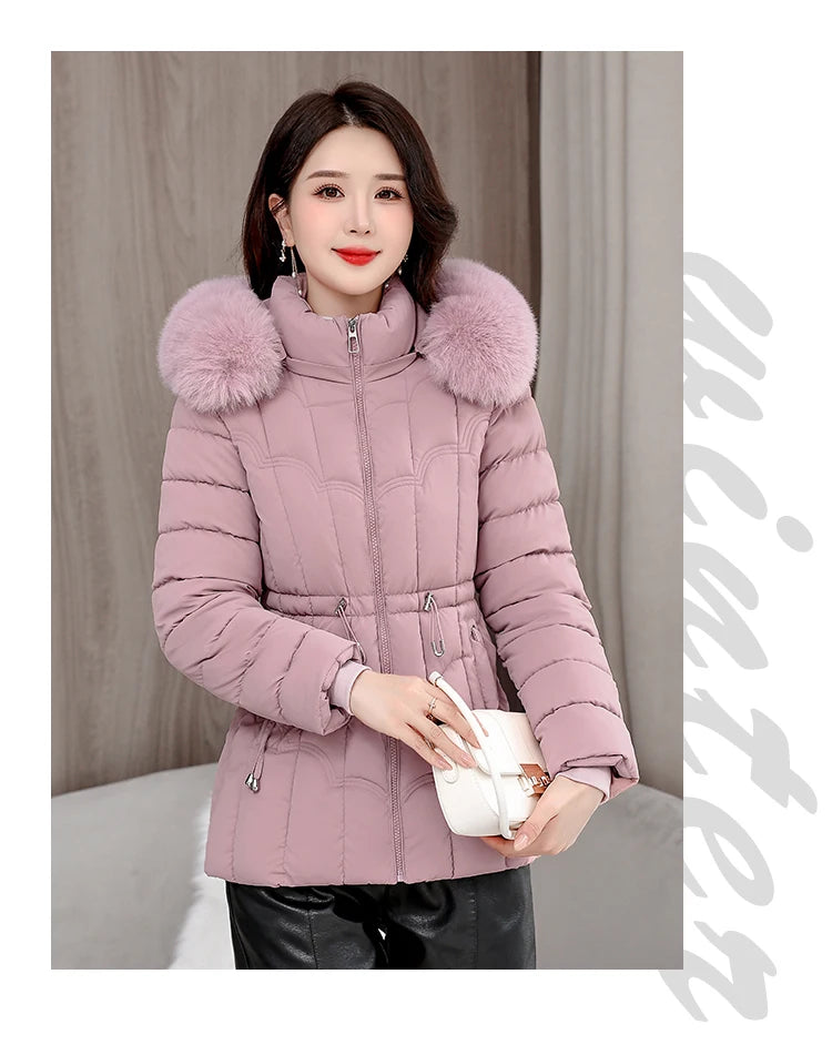 Winter 2025 New Down Jacket Women Parkas Fashion High-Quality Warm Cotton Padded Coat Ladies Short Overcoat Hooded Overwear Tops