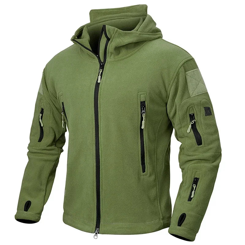 Winter Hunting Fleece Jacket Men Warm Polar Outdoor Hoodie Jacket Multi-Pocket Casual Full Zip Sport Hiking Coat