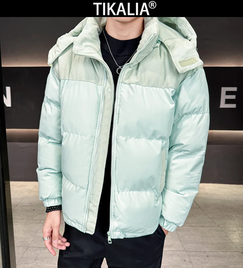 Winter Parka Jacket Men Removable Hood Thicken Keep Warm Cold Weather Windproof Coats Patchwork Cotton Padded Puffer Jacket