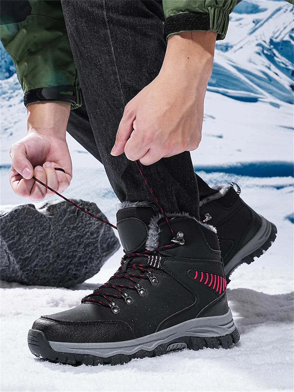 Mens Winter Snow Boots Durable Slip-resistant Windproof High-Top Sneakers Warm Comfortable Casual Shoes for Outdoor Activities
