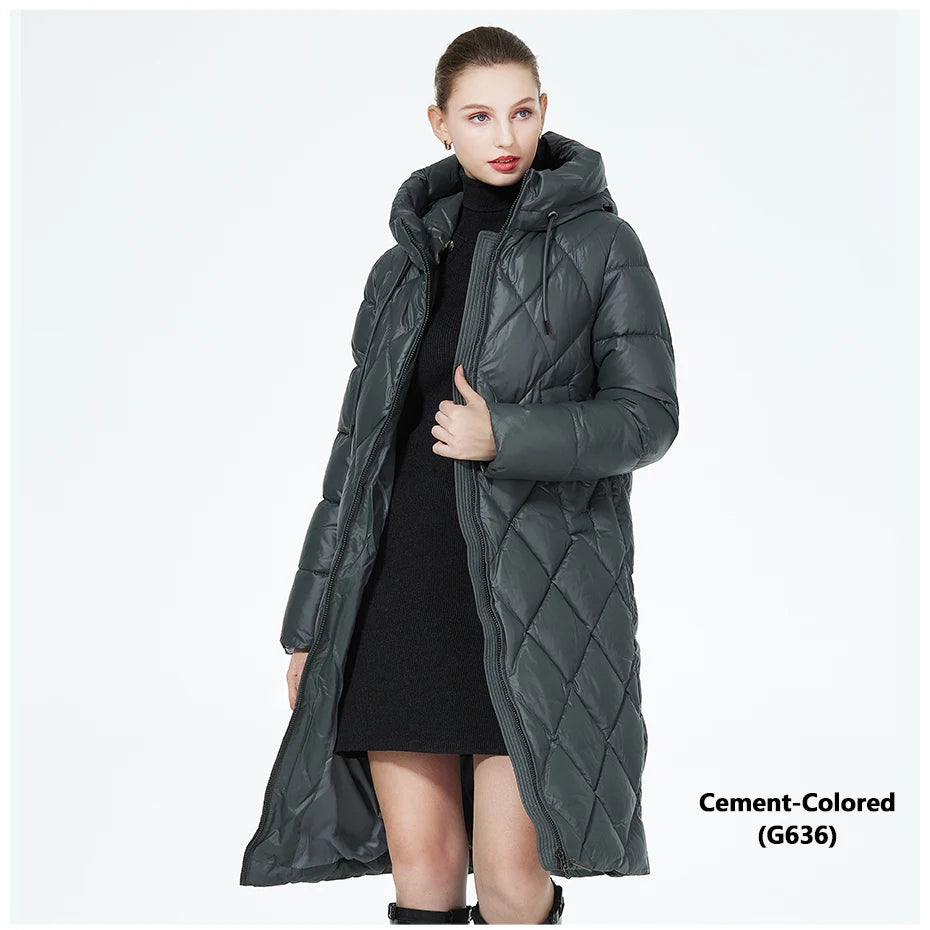 ICEbear-Women's Diamond Quilted Jacket, Lengthened Style, Padded Parka, Warm Cotton Coat, Lengthened, Winter, 2023, GWD22631D