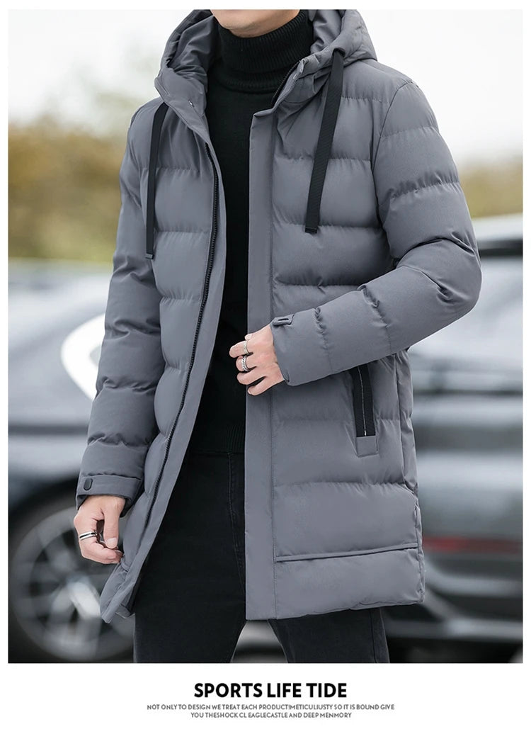 Winter Jackets Men Hooded Casual Long Down Jackets Thicker Warm Parkas New Male Outwear Winter Coats Slim Fit Jackets Size 4XL
