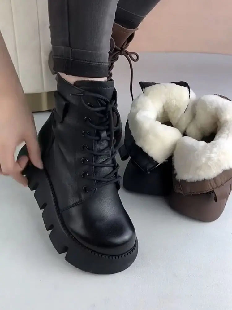 Snow Boots Womens Shoes 2025 New Boots Warm Wool Platform Shoes Thickened Cotton Shoes Cold Winter Round Toe Platform Boots