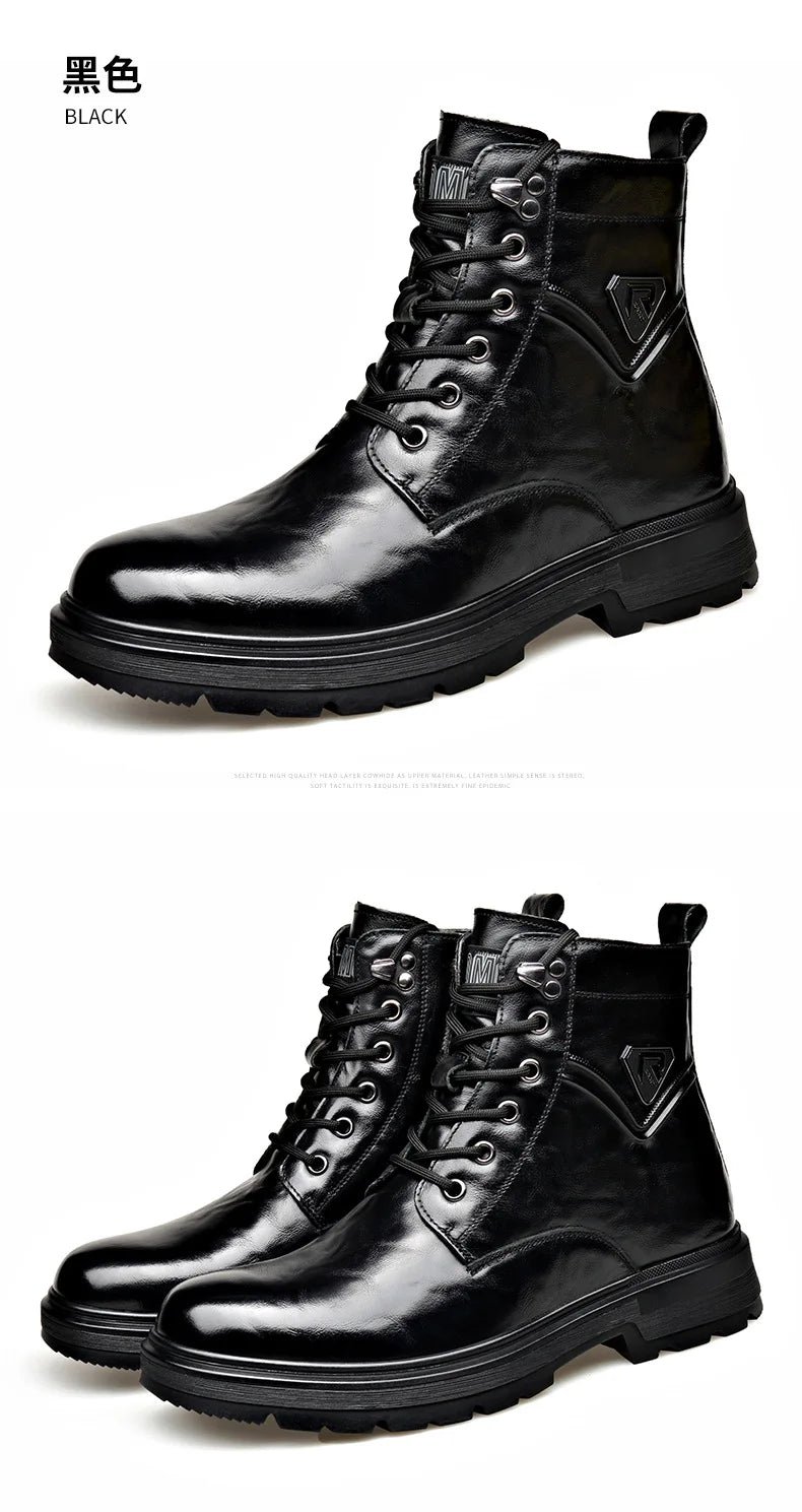 Autumn Winter Side Zipper Genuine Leather Boots for Men Fashion Casual Warm Cotton Work Shoes Man New Designer Ankle Boots Male