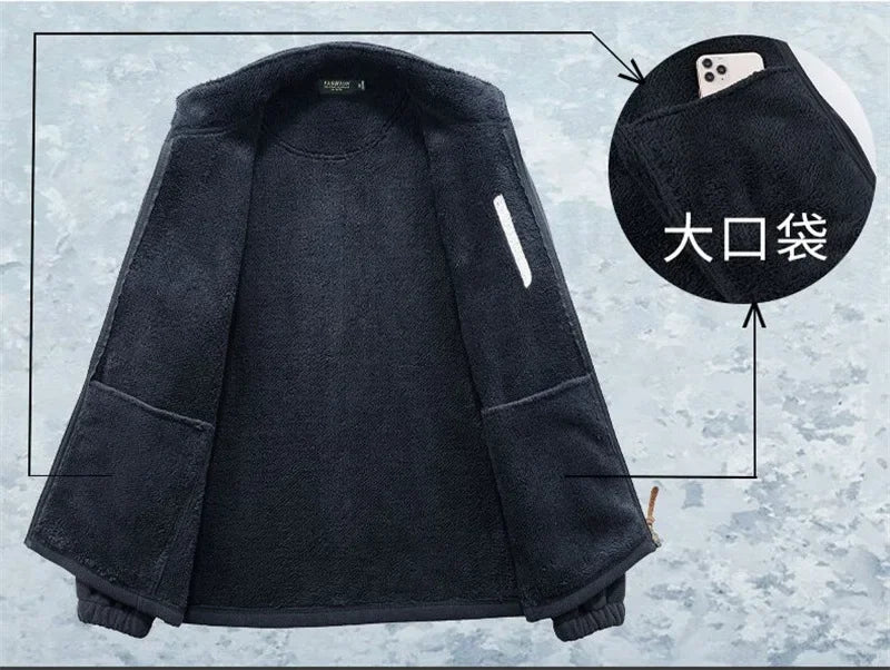 Winter Thicken Polar Fleece Jacket Warmth Windproof Full Zip Up Coat Multiple Zipper Pockets Outdoors Plus Size Jackets Outwear