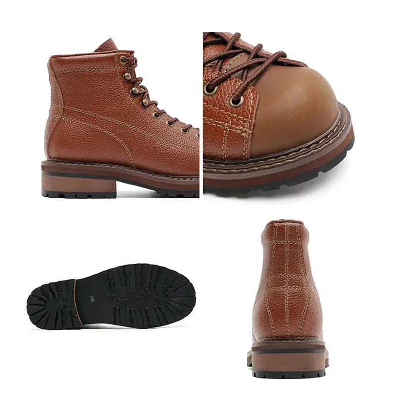 Men Leather Boots Vintage Work High Top Men's Shoes British Style Men's Leather Boots Spring Non Slip Lace Up Platform Shoes Man
