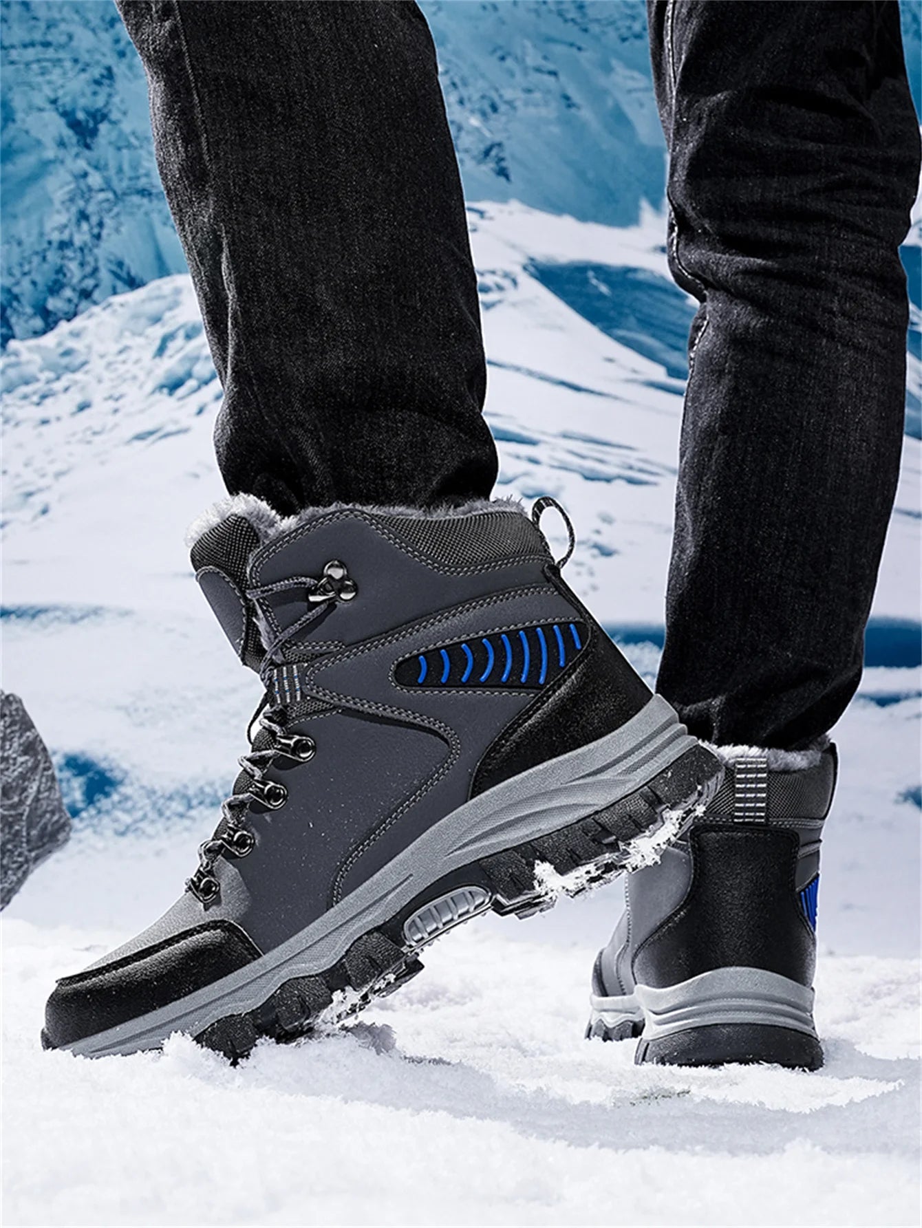 Mens Winter Snow Boots Durable Slip-resistant Windproof High-Top Sneakers Warm Comfortable Casual Shoes for Outdoor Activities