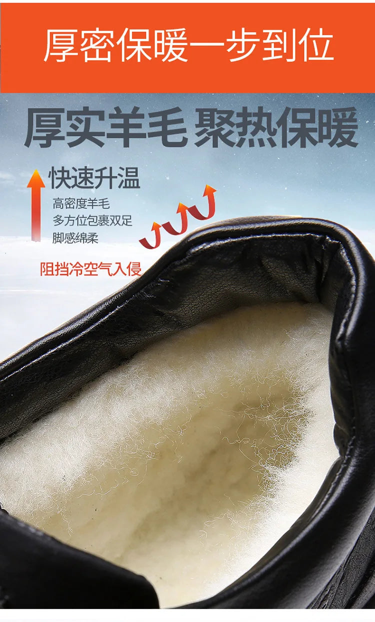 2025 Natural Wool Winter Shoes Men Genuine Leather Warmest Snow Boots Army Homme Walking Botas Hombre Platform Boots