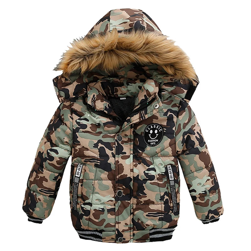 Autumn Winter Boys Jacket New Keep Warm Baby Coat Hooded Zipper Fashion Fur Collar Boys Outerwear 2 3 4 5 6 Years Kids Clothes