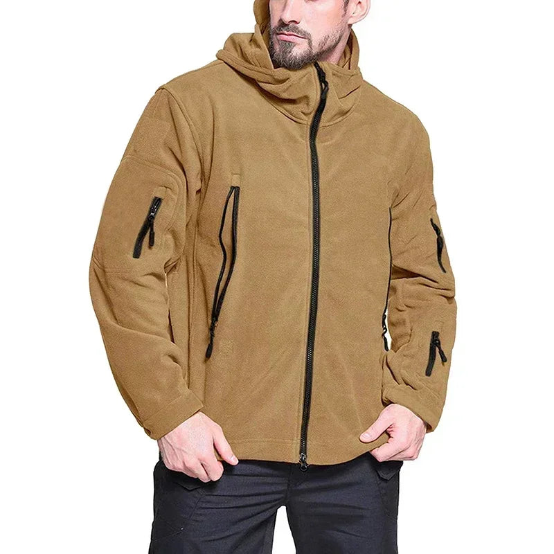 Winter Hunting Fleece Jacket Men Warm Polar Outdoor Hoodie Jacket Multi-Pocket Casual Full Zip Sport Hiking Coat