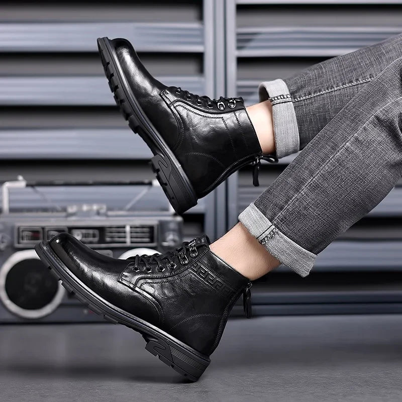 Leather Shoes Loafers Soft and Comfortable Ankle Boots Shoes for Men Wear-resistant All-match Mid-top Work Wear Fashion New