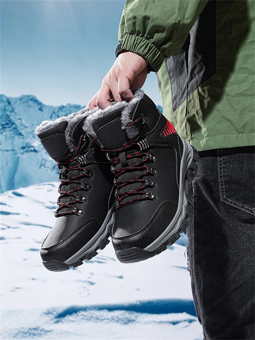 Mens Winter Snow Boots Durable Slip-resistant Windproof High-Top Sneakers Warm Comfortable Casual Shoes for Outdoor Activities