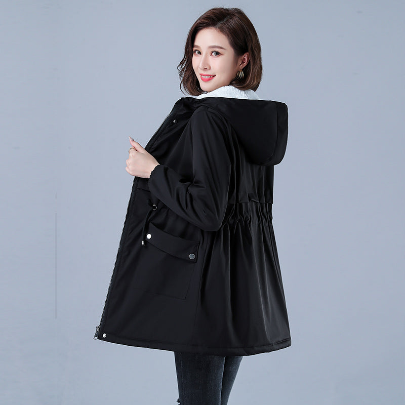Winter Jacket Cotton Warm Puffer Coat Women Casual Parkas With Lining Plush hooded trench Outwear Women's Clothes