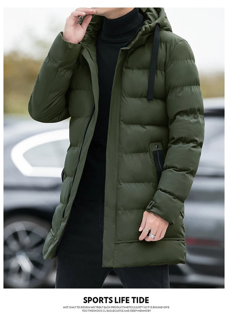 Winter Jackets Men Hooded Casual Long Down Jackets Thicker Warm Parkas New Male Outwear Winter Coats Slim Fit Jackets Size 4XL