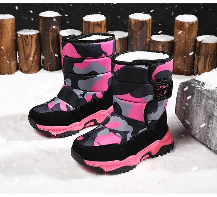 Outdoor Sport Cotton Shoes Child Footwear Fashion Waterproof Kids High Plush Boots Children Winter Boots Boys Girls Snow Boots