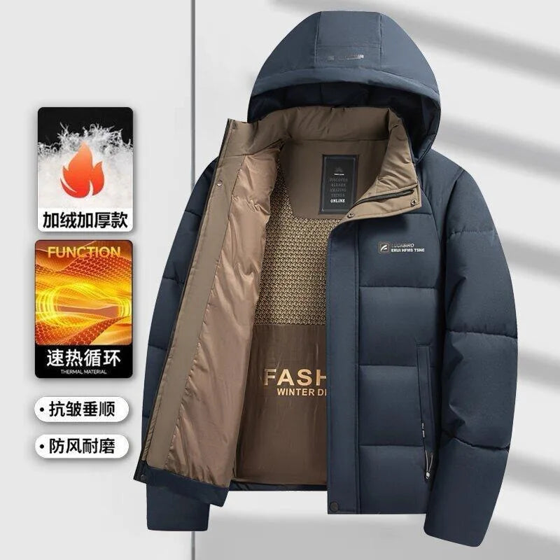 2025 Winter New Men's Graphene Thickened Warm Fashion Casual Hooded Cotton Jacket