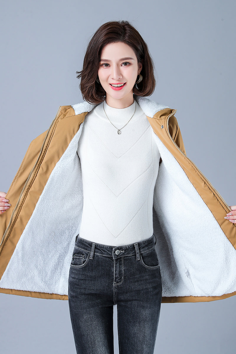 Winter Jacket Cotton Warm Puffer Coat Women Casual Parkas With Lining Plush hooded trench Outwear Women's Clothes